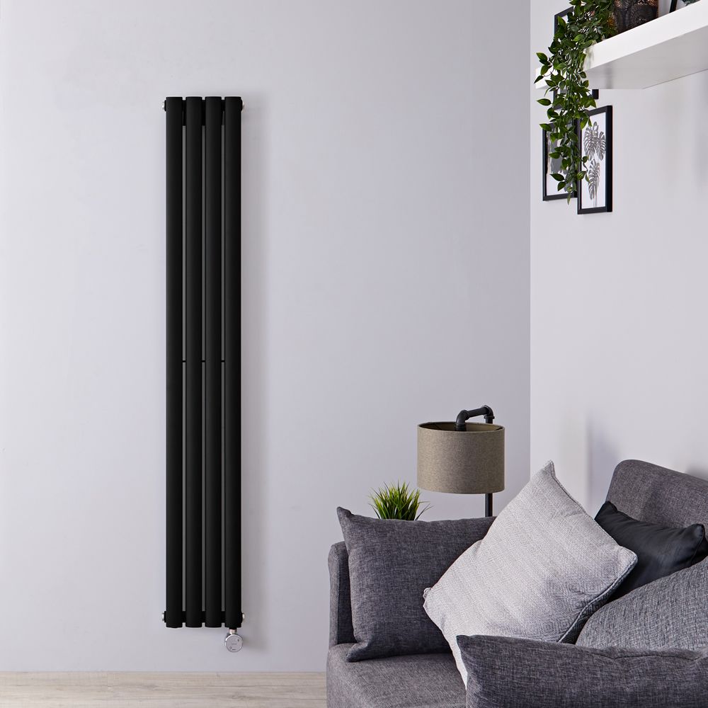 Radiateur design électrique vertical - Noir - 160 cm x 23,6 cm x 5,6 cm – Avec thermostat Wi-Fi – Vitality