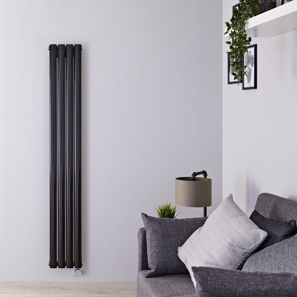 Radiateur design électrique vertical - Noir – 160 cm x 23,6 cm x 7,8 cm – Avec thermostat Wi-Fi – Vitality