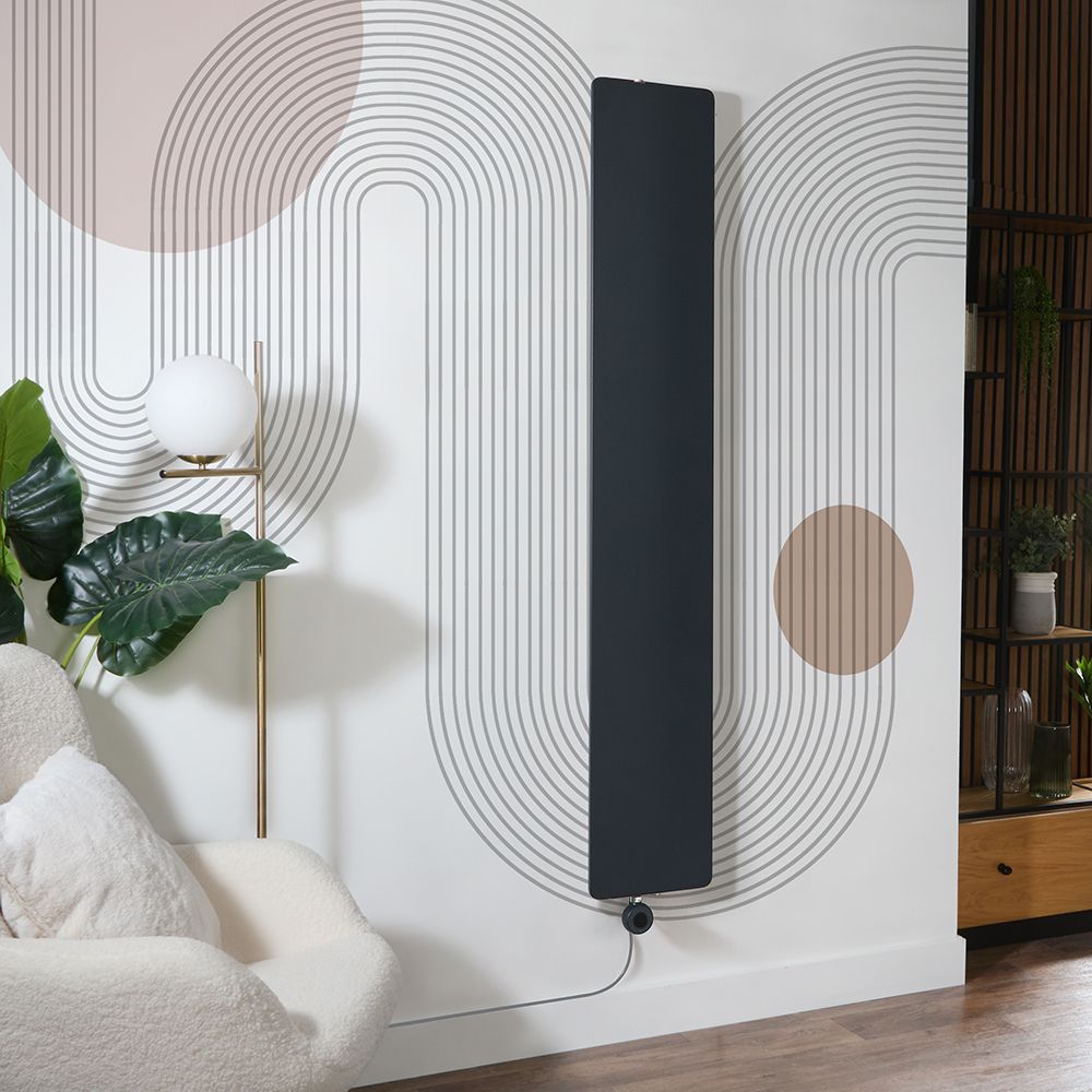 Radiateur électrique design plat – Vertical – Anthracite – 180 cm – Choix de tailles et de thermostat Wi – Fi et options de câblage ou sur prise – Ria – ECOSO par Hudson Reed