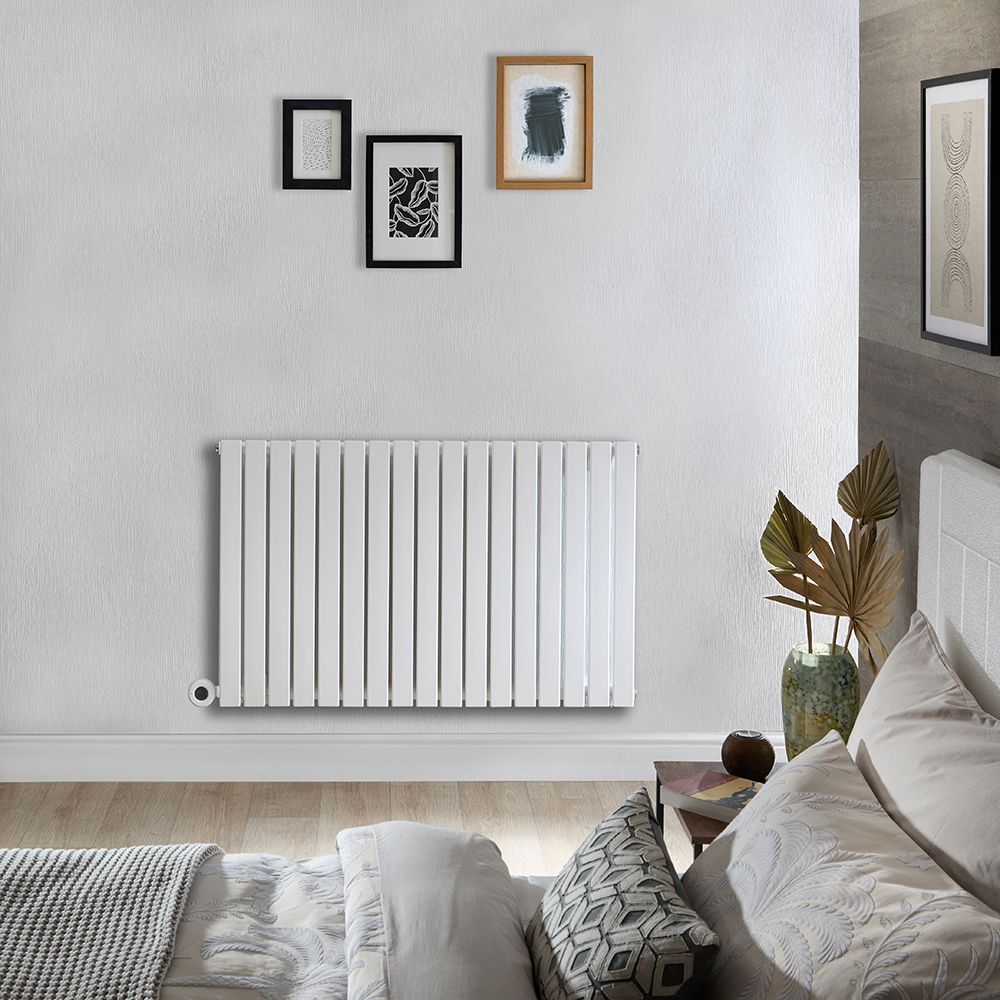 Radiateur design plat électrique horizontal – Blanc – 63,5 cm x 100 cm  – Câblé – Sloane – ECOSO par Hudson Reed