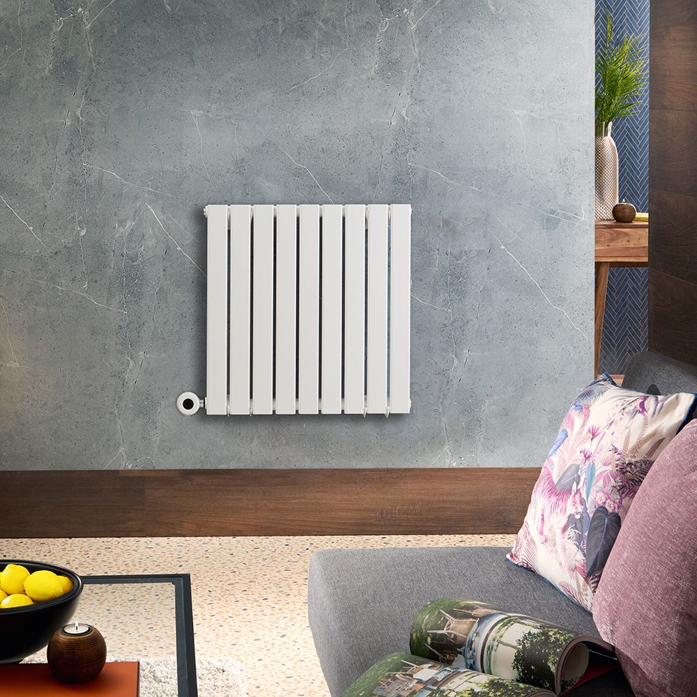 Radiateur design électrique horizontal - Blanc - 63,5 cm x 63 cm x 4,6 cm – Delta – ECOSO par Hudson Reed
