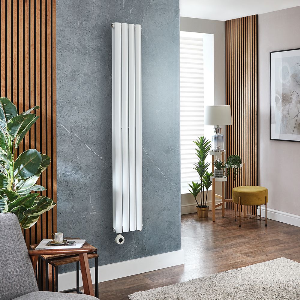 Radiateur design électrique vertical – Blanc – Choix de tailles et de thermostat Wi – Fi et options de câblage ou sur prise – Vitality Slim – ECOSO par Hudson Reed