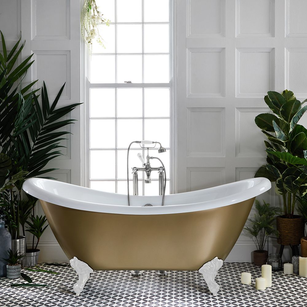 Baignoire îlot à double dos rétro – 175 cm x 73 cm – Choix de couleurs métalliques et de finitions des pieds – Legend