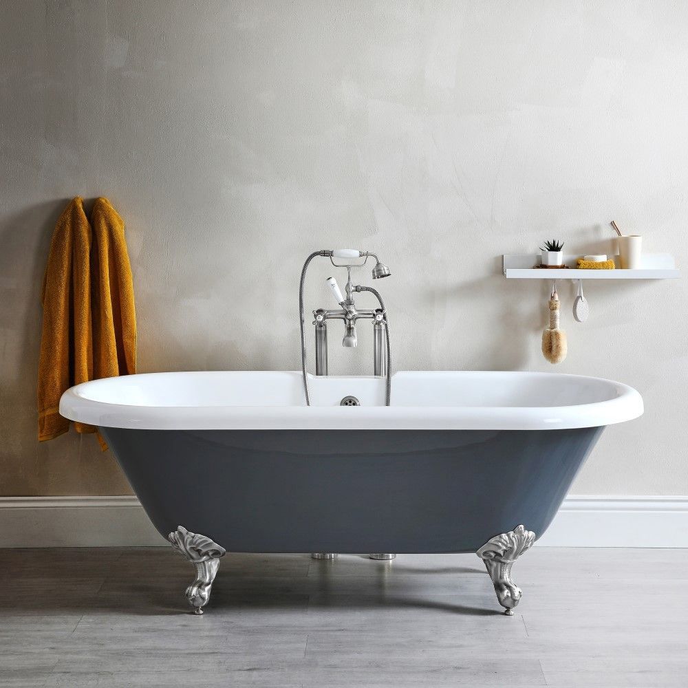Baignoire îlot à double dos – 179,5 cm x 78,5 cm – Gris pierre - Choix de finitions des pieds – Elton