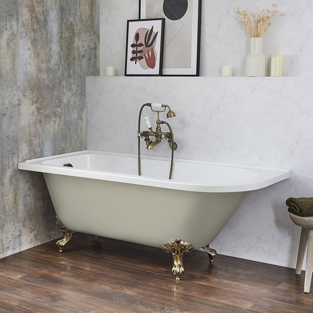 Baignoire semi-îlot d’angle rétro – 168,5 cm x 75 cm – Choix de couleurs et de finition des pieds – Angle droit ou gauche – Legend
