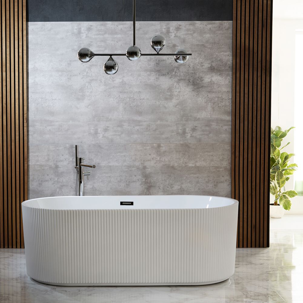 Baignoire îlot à double dos cannelée – 170 cm x 80 cm - Choix de finition du trop-plein – Florence