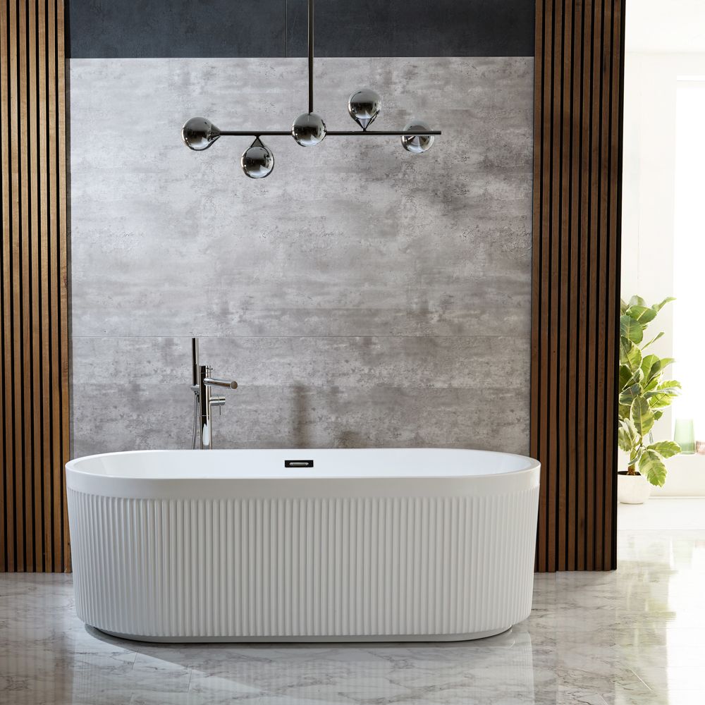 Baignoire îlot à double dos à bords cannelés – 170 cm x 80 cm - Choix de finition du trop-plein – Florence