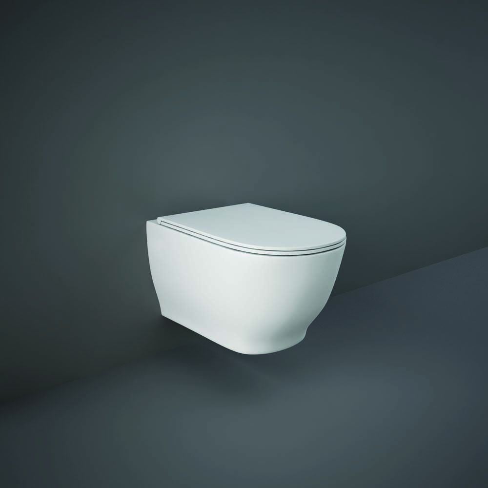 Cuvette WC suspendue moderne avec abattant à fermeture douce – Sans bride – Blanc brillant – RAK Moon x Hudson Reed
