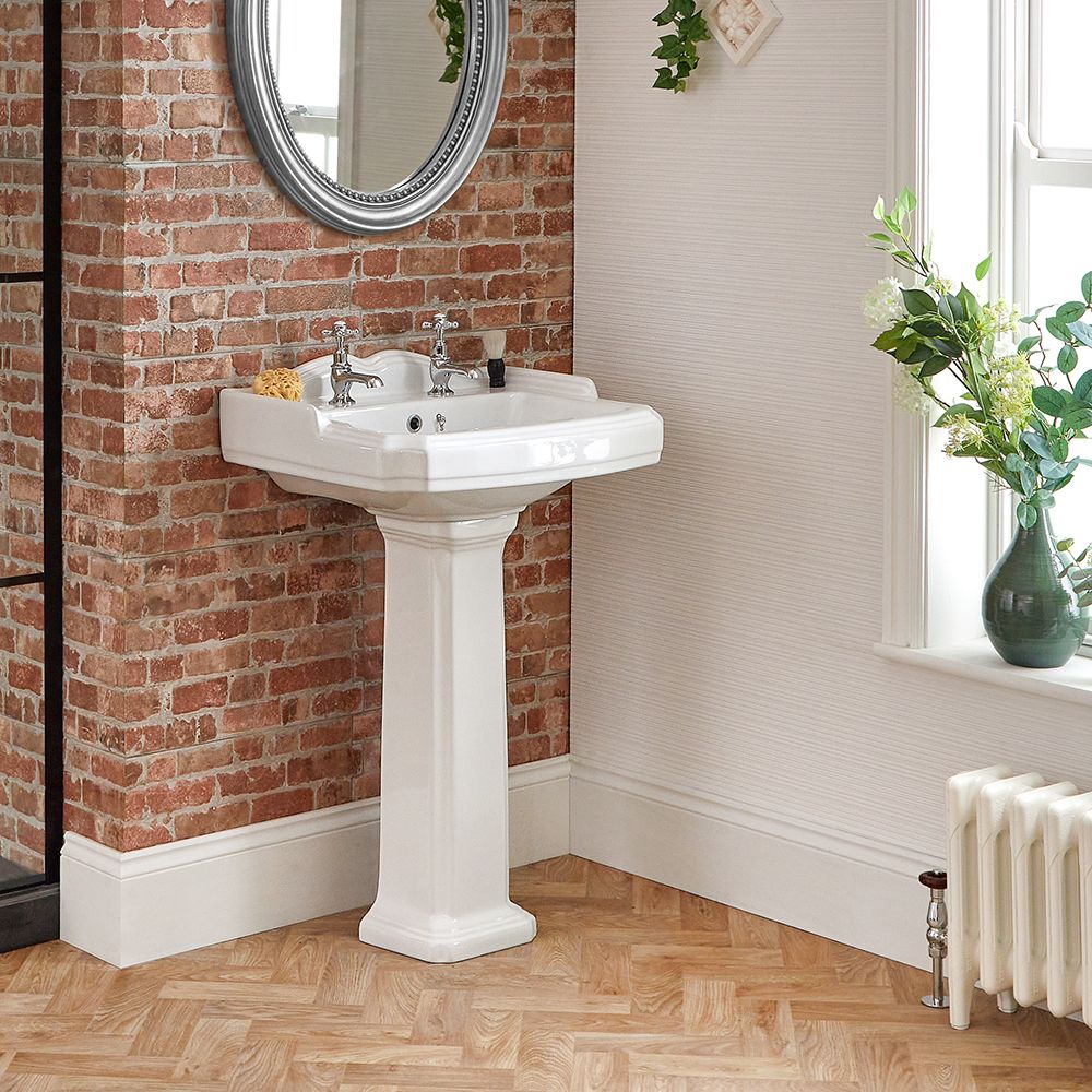 Lavabo rétro sur colonne – 59 cm x 49,5 cm – 2 trous - Windsor