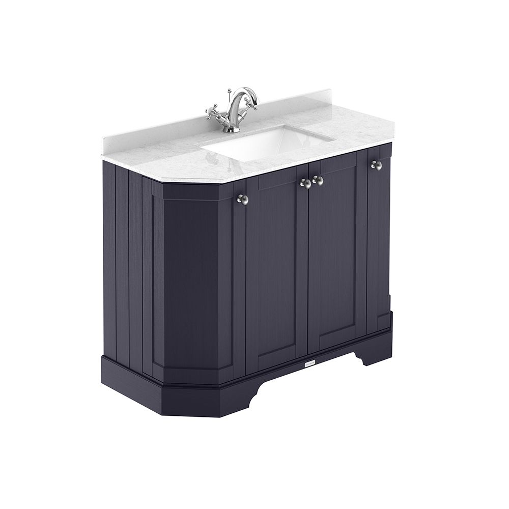 Meuble de salle de bain rétro – Avec plan de travail en marbre blanc – 102 cm – Choix de finitions et de vasques – Old London