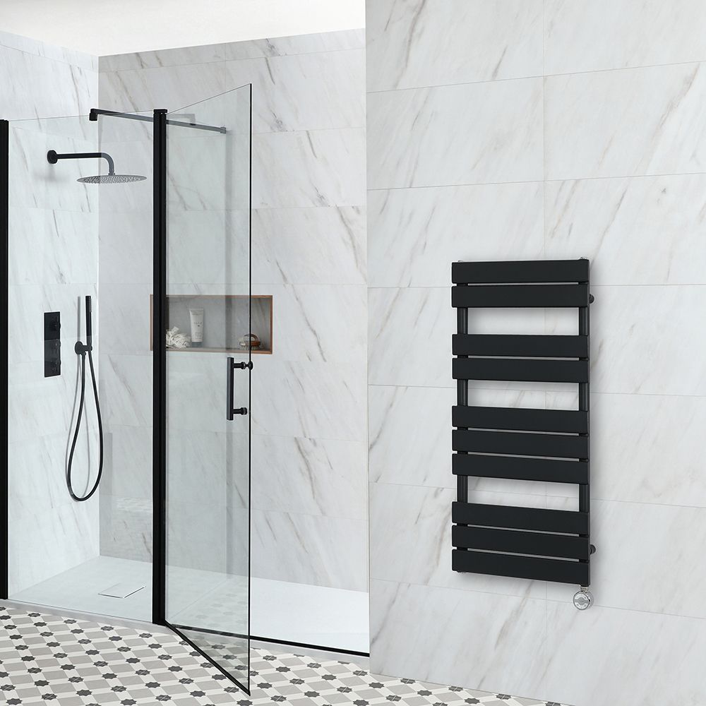 Sèche-serviettes électrique plat – Noir – 97,5 cm x 45 cm – Lustro