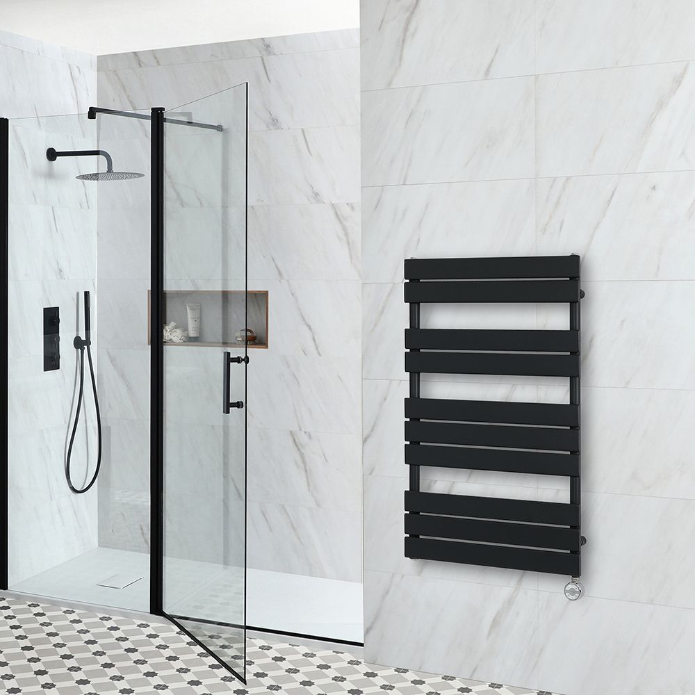 Sèche-serviettes électrique plat – Noir – 97,5 cm x 60 cm – Lustro