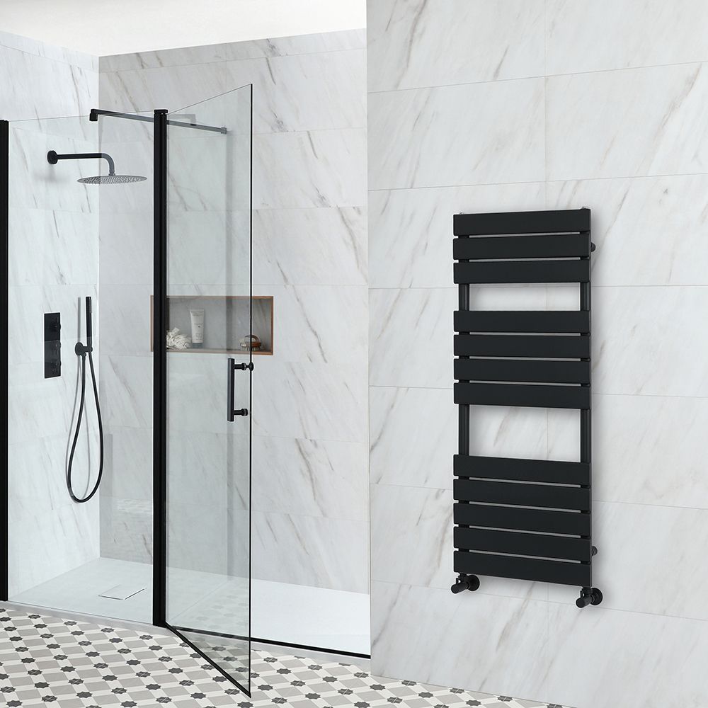Sèche-serviettes design plat – Noir – 120 cm x 45 cm – Lustro