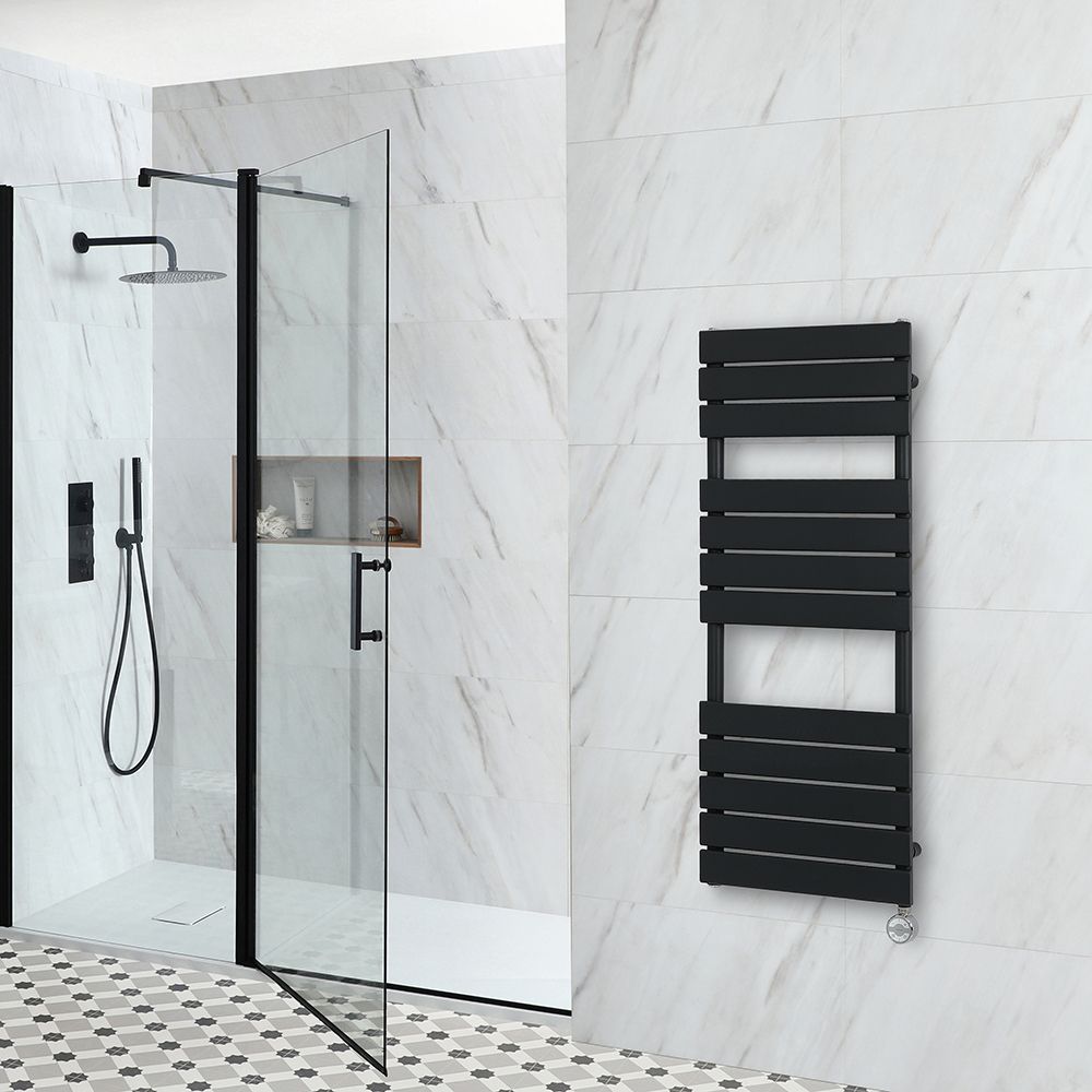 Sèche-serviettes électrique plat – Noir – 120 cm x 45 cm – Lustro
