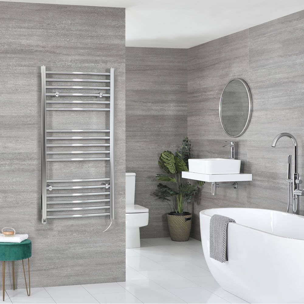 Sèche-serviettes électrique incurvé – Chromé – 120 cm x 50 cm - Kent