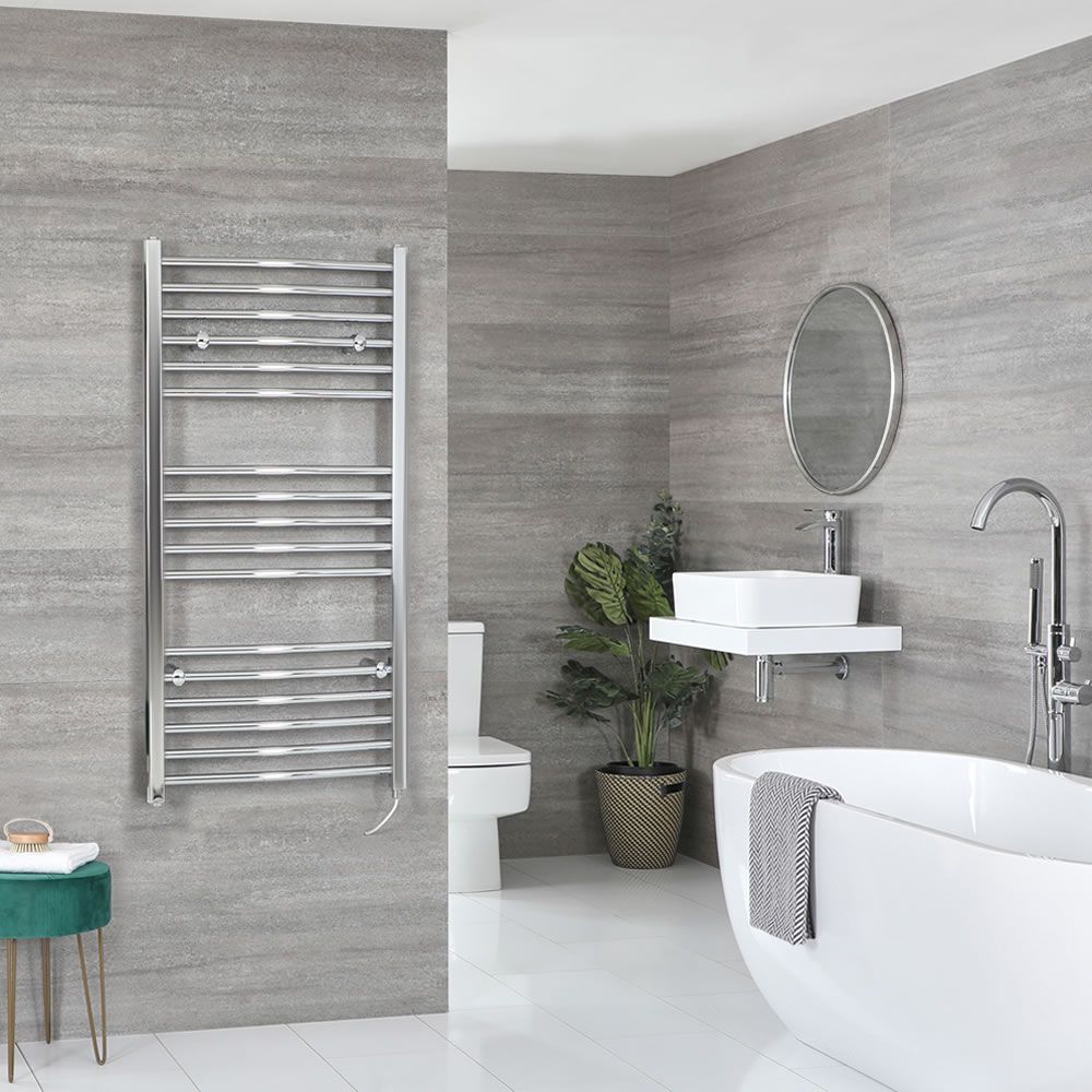 Sèche-serviettes électrique incurvé – Chromé – 120 cm x 60 cm - Kent