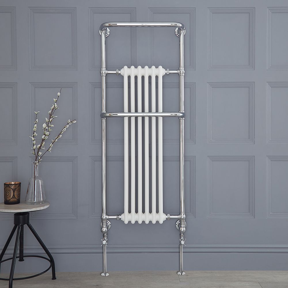 Sèche-serviettes rétro - Chromé et Blanc - 136,5cm x 57,5cm x 23,5cm - Elizabeth