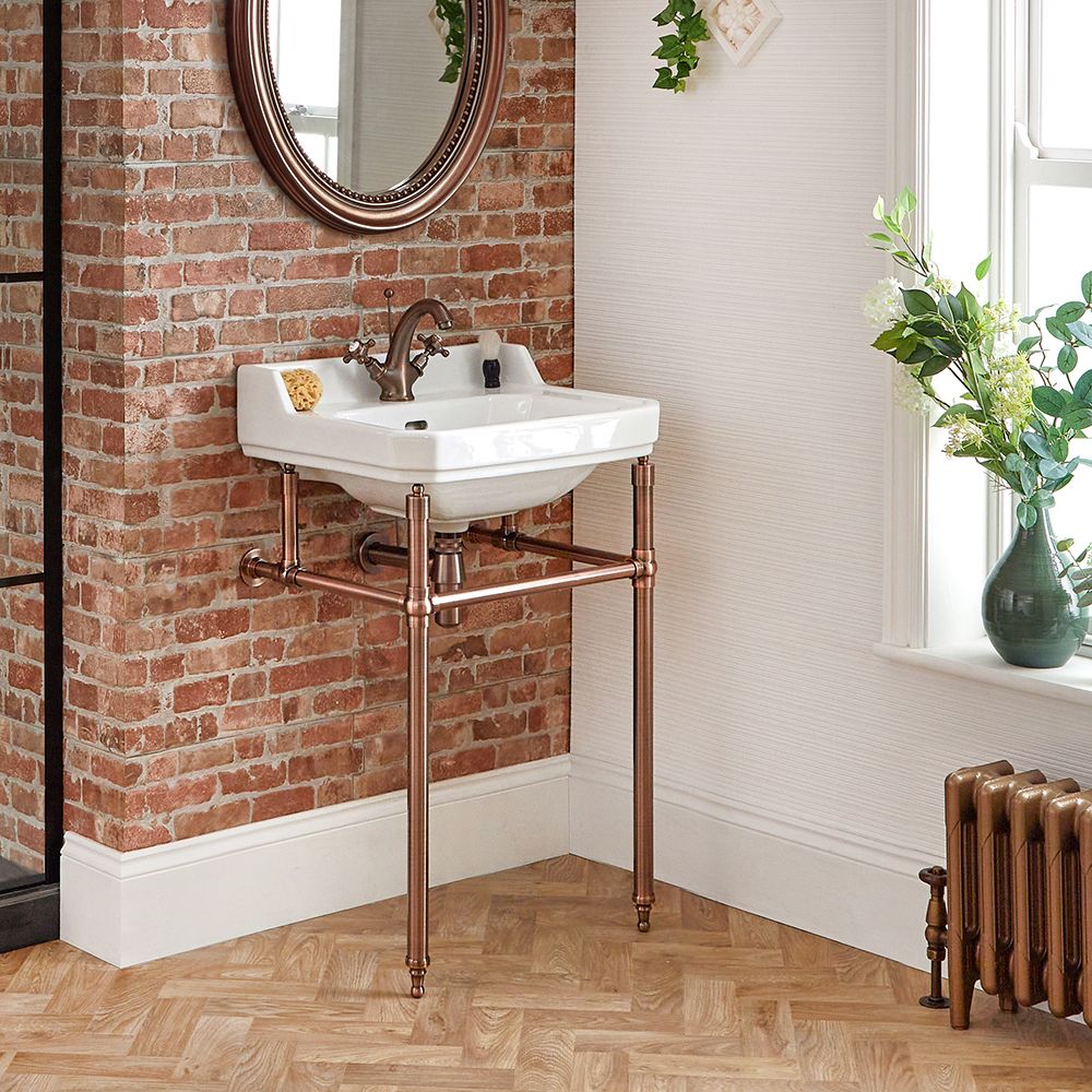 Lavabo sur pieds rétro – 56 cm – Cuivré – 1 trou pour la robinetterie – Richmond