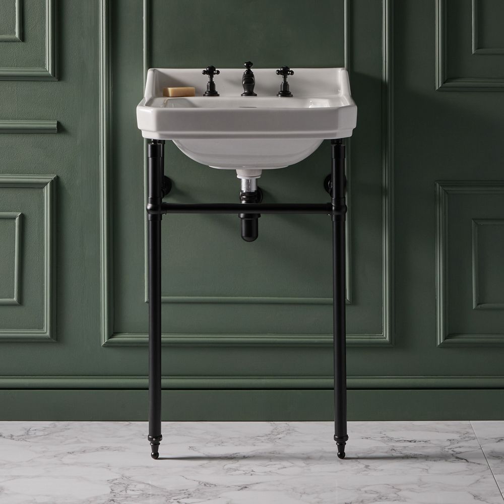 Lavabo sur pieds rétro – 56 cm – Noir – 3 trous - Richmond