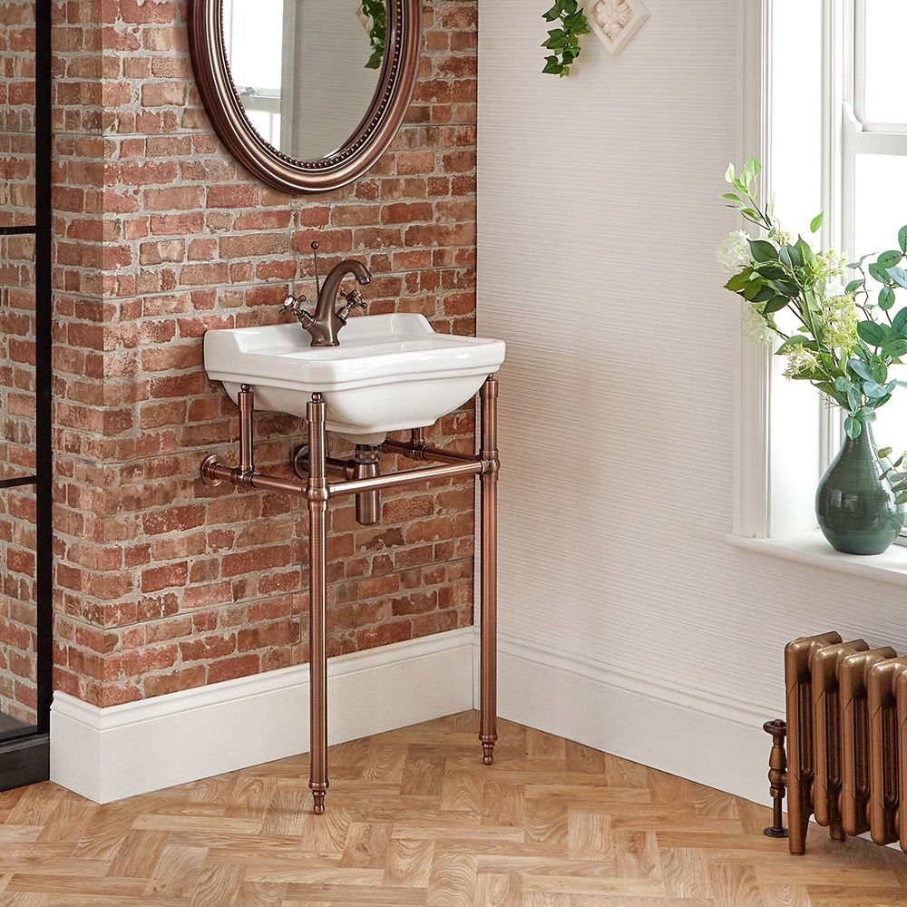 Lavabo sur pieds rétro – 50 cm – Cuivré – 1 trou pour la robinetterie – Richmond