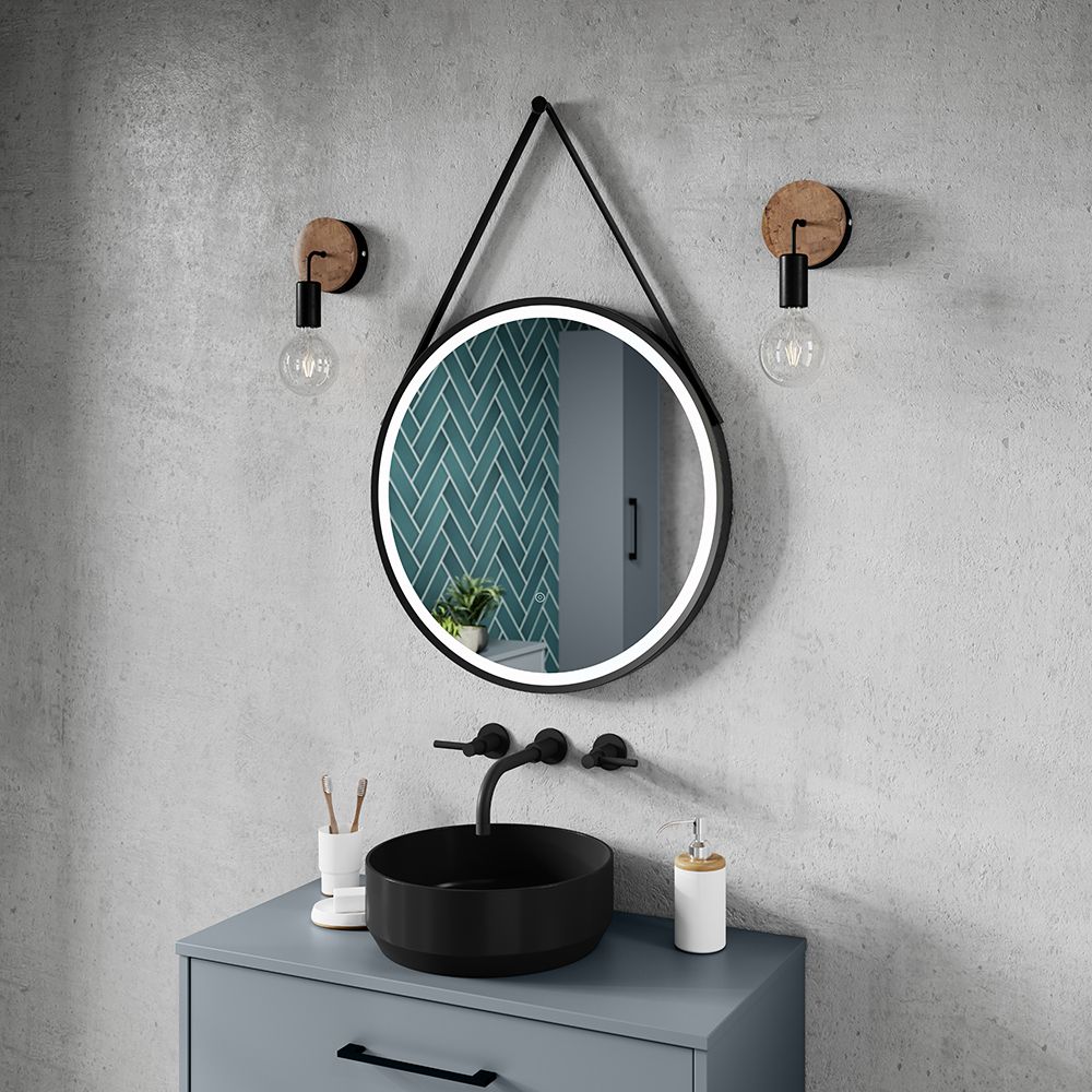 Miroir rond chauffant éclairé LED – Noir – 21 watts – 60 cm