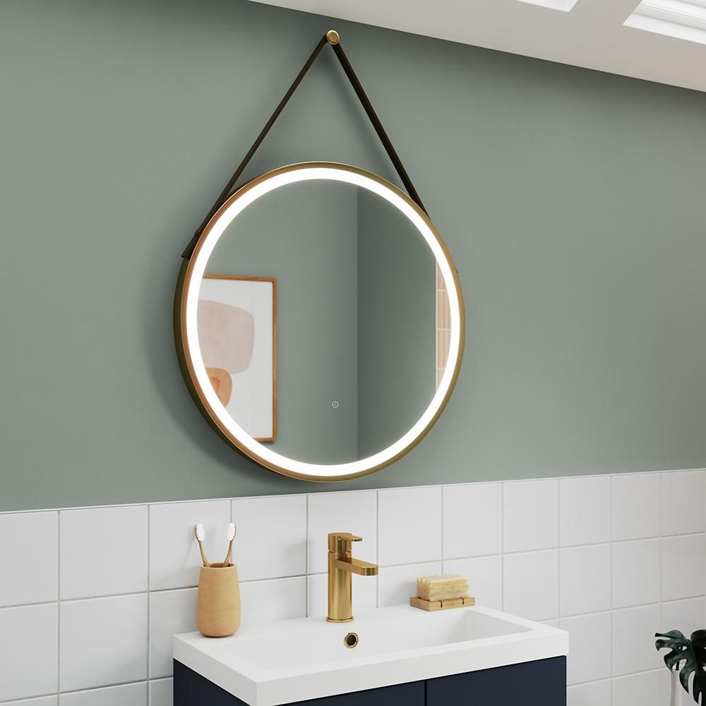 Miroir rond chauffant éclairé LED – Laiton brossé – 21 watts – 60 cm