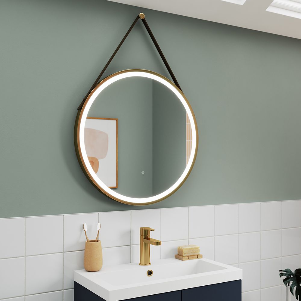 Miroir rond chauffant éclairé LED – Laiton brossé – 21 watts – 60 cm