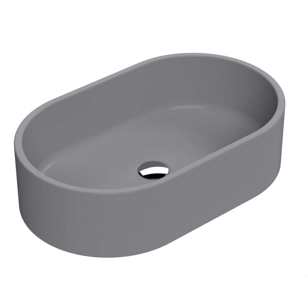 Vasque ovale moderne – Gris mat – 56,5 cm x 35 cm – Non pré-percée