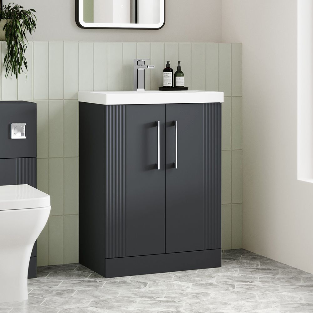 Meuble lavabo cannelé – Avec vasque – 51 cm – Choix de finitions