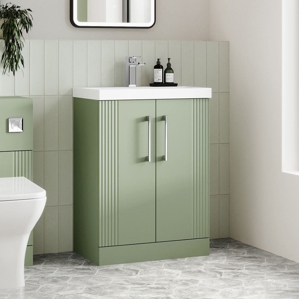 Meuble lavabo cannelé – Avec vasque – 61 cm – Choix de finitions