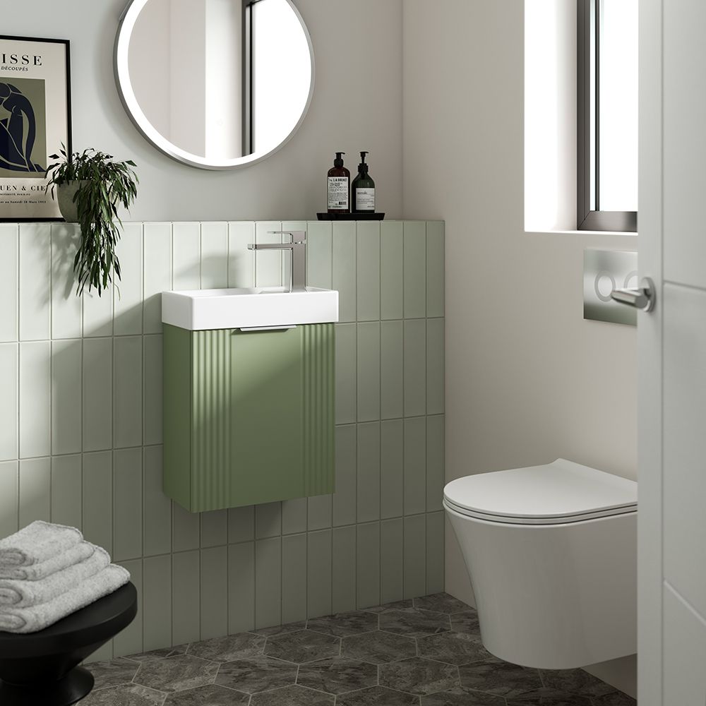 Meuble lavabo cannelé suspendu – Avec vasque – 40,5 cm – Choix de finitions