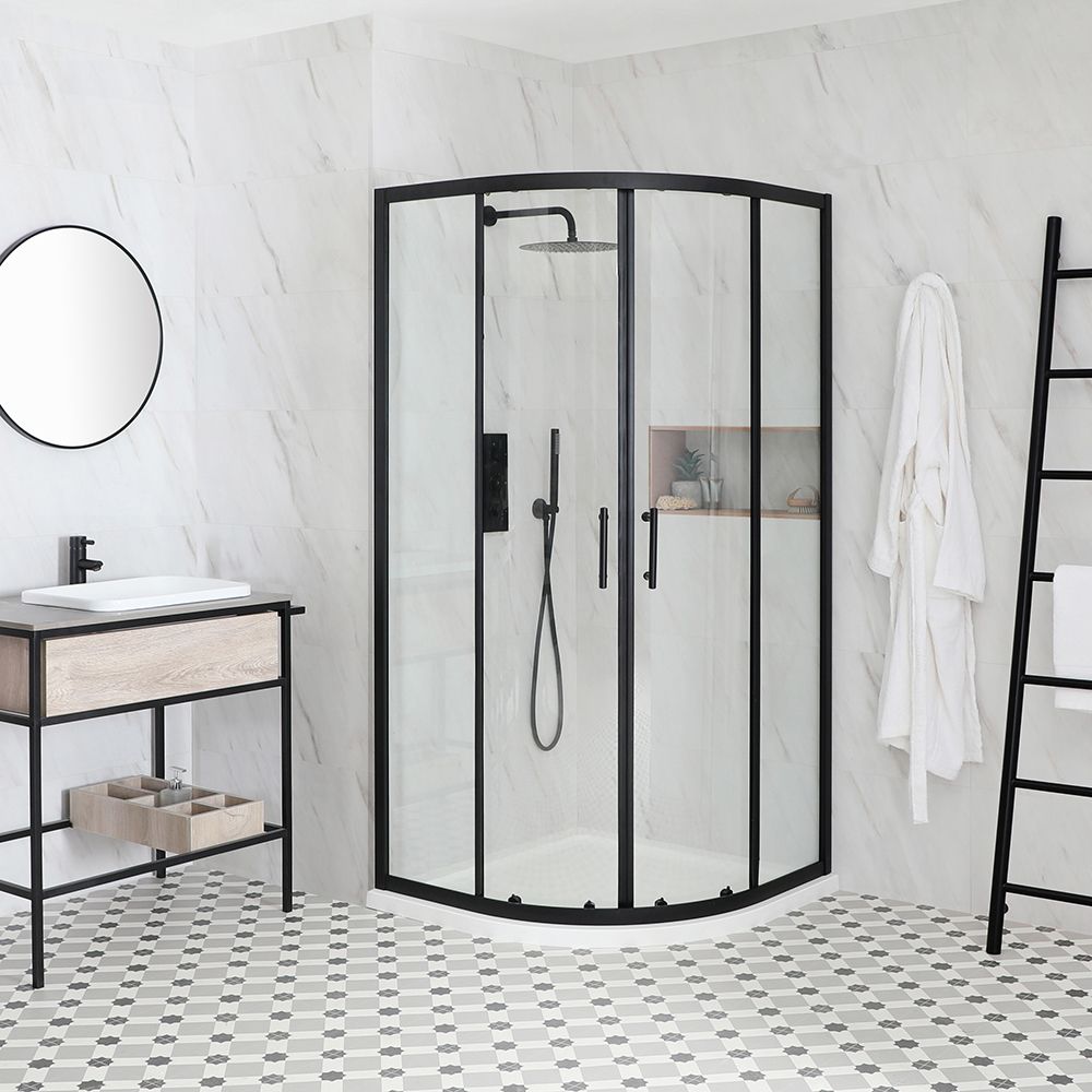 Cabine de douche quart de cercle avec receveur – Noir – Tailles multiples - Nox