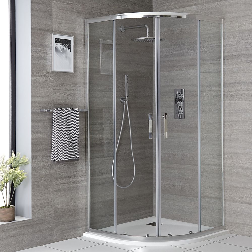 Cabine de douche quart de cercle - Receveur à effet texturé avec choix de finition – Portland