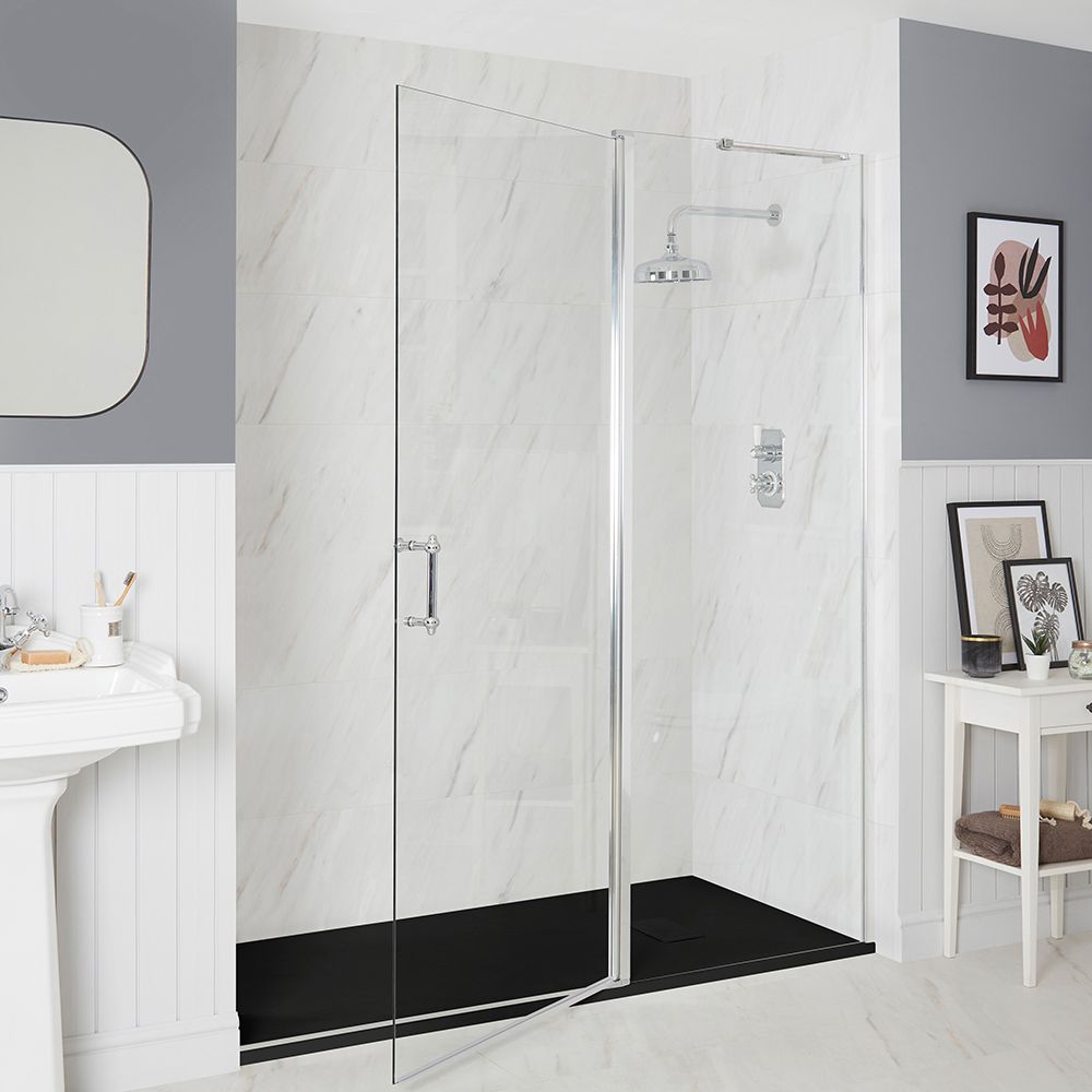 Porte de douche pivotante rétro avec receveur à effet texturé – Choix de tailles – Langley