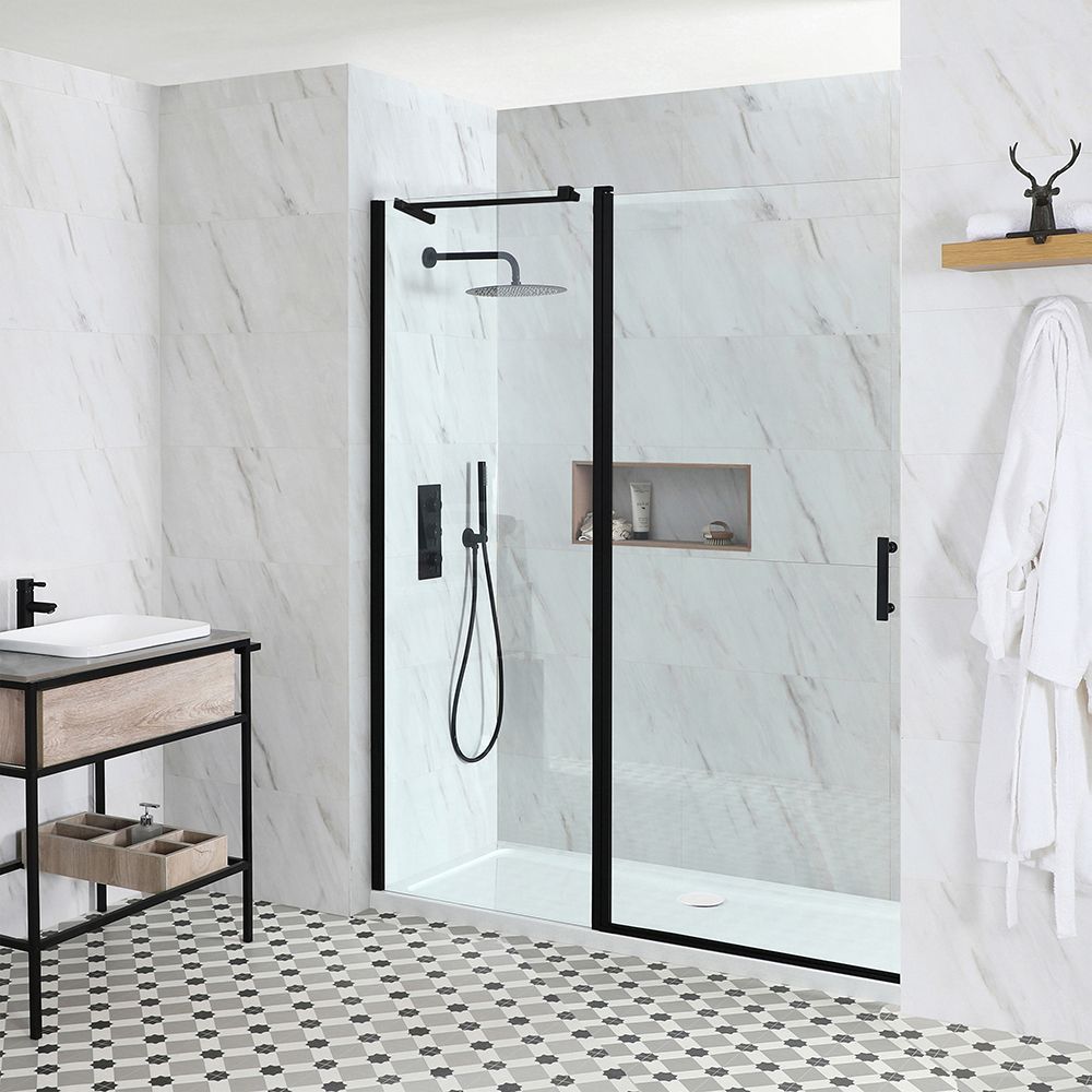 Porte de douche pivotante avec receveur – Noir – Choix de tailles - Nox