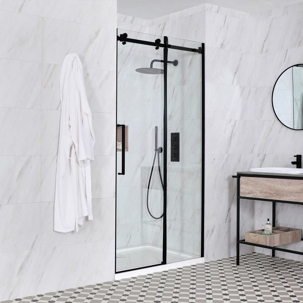 Porte de douche coulissante noire sans cadre - Receveur de douche - Choix de tailles - Nox
