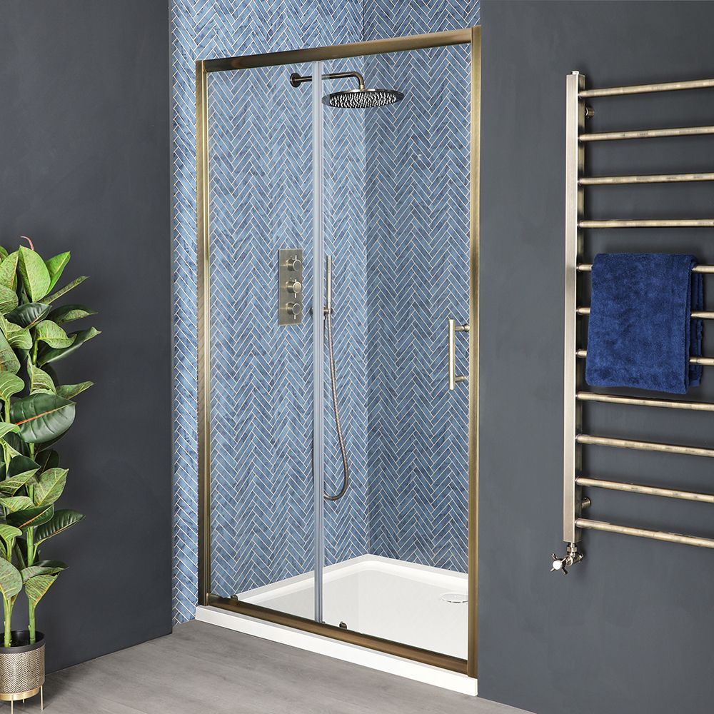 Porte de douche coulissante avec receveur – laiton ancien – Choix de tailles – Alama