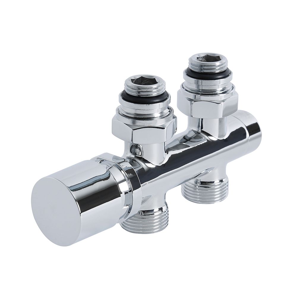 Robinet de radiateur en « H » droit - Chromé - Adaptateurs multicouche 14mm