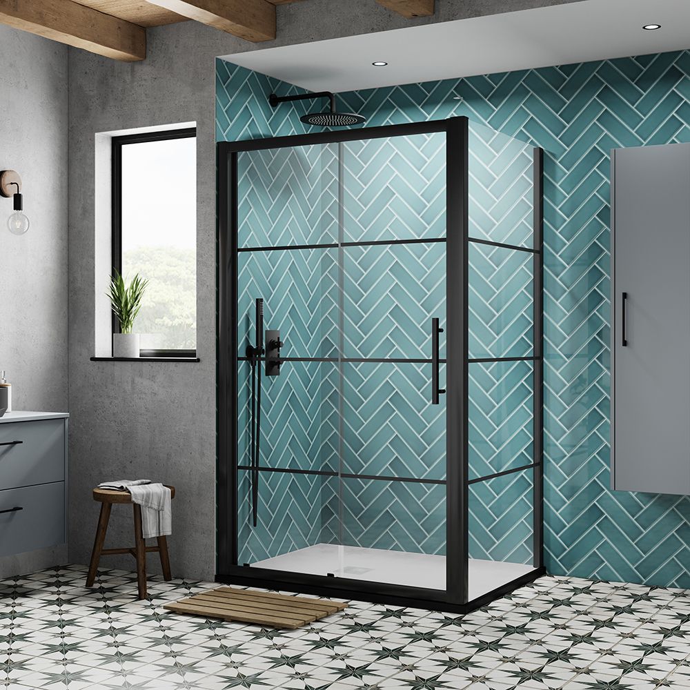 Cabine de douche coulissante d’angle – Noir – Avec receveur - Choix de tailles – Apex