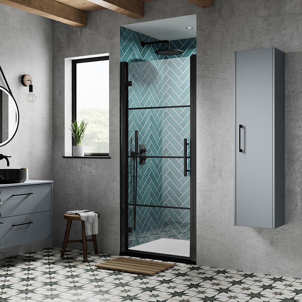Cabine de douche avec porte pivotante – Noir – Avec receveur - Choix de tailles – Apex