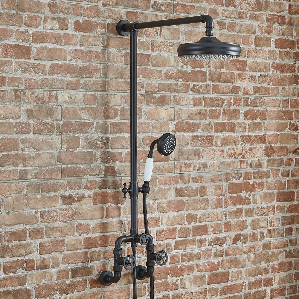 Colonne de douche industrielle mécanique - Pommeau de douche et douchette – Noir – Zandra