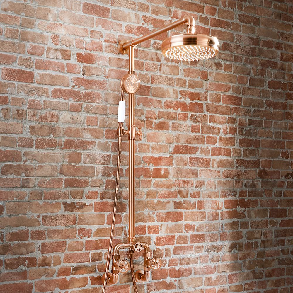 Colonne de douche industrielle mécanique - Pommeau de douche et douchette – Cuivre satiné – Zandra