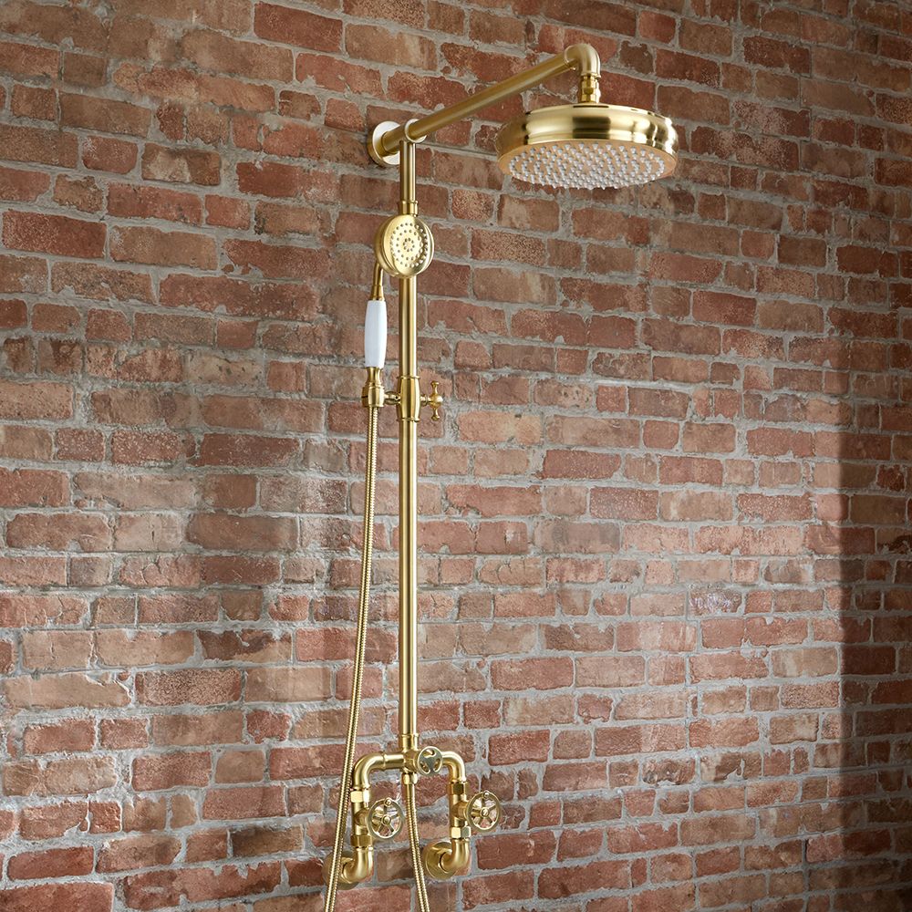 Colonne de douche industrielle mécanique - Pommeau de douche et douchette – Or satiné – Zandra