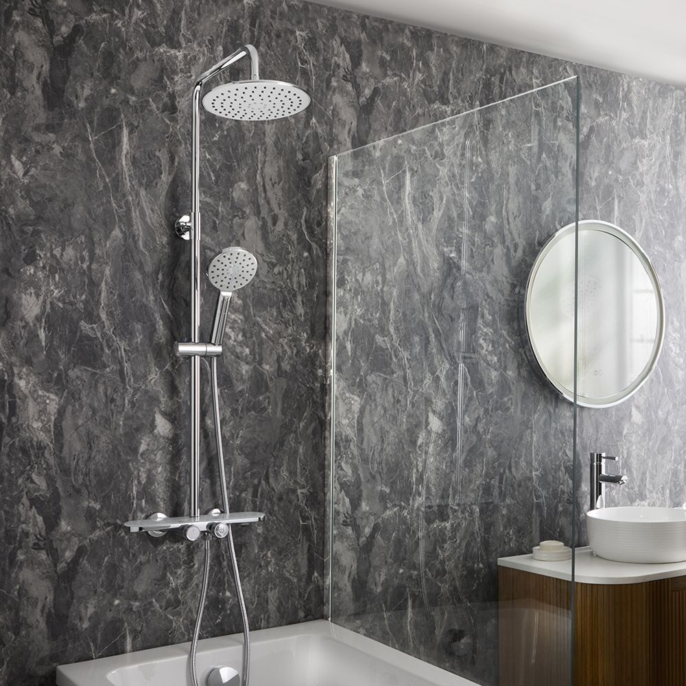 Colonne de douche thermostatique – Avec pommeau de douche rond et douchette – Choix de finitions – Elsie