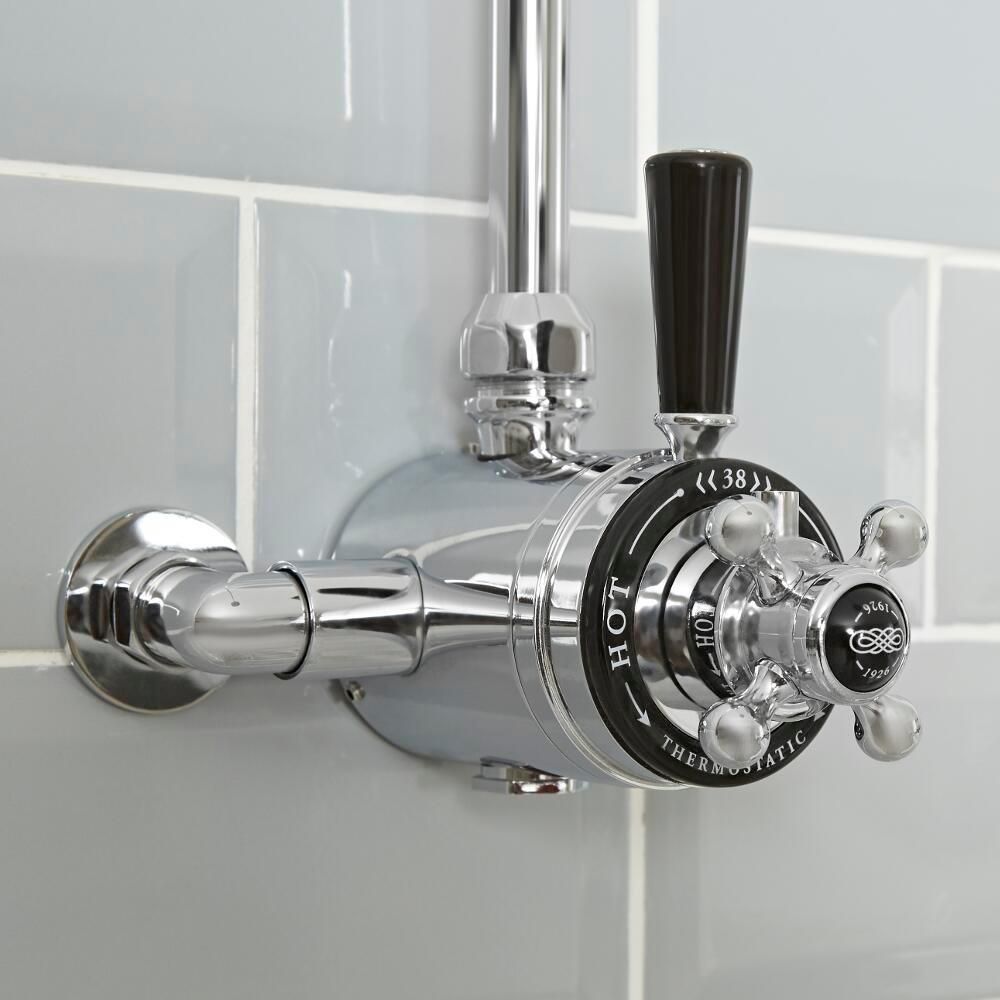 Hudson Reed Elizabeth - Mitigeur de douche thermostatique exposé à double commandes - Chromé et noir