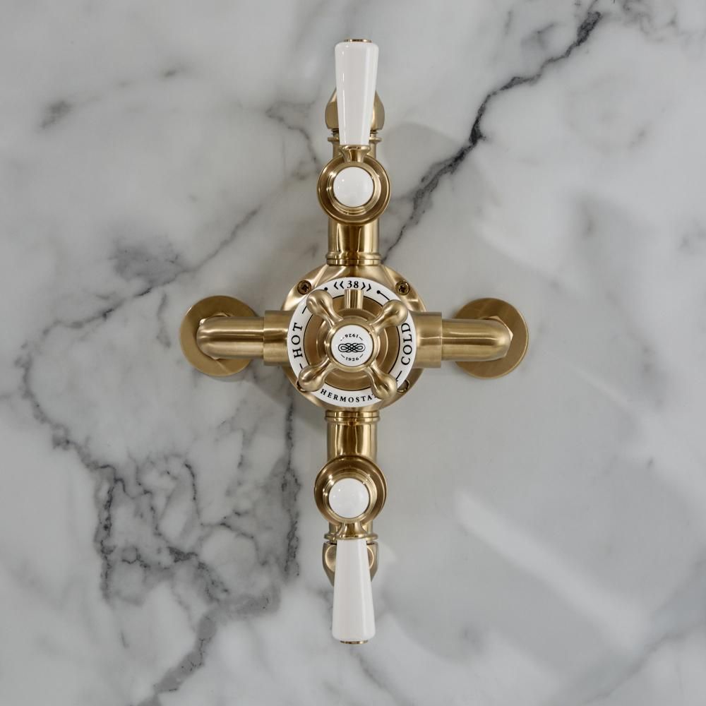 Hudson Reed Elizabeth - Mitigeur de douche thermostatique rétro exposé - 2 fonctions - Or satiné