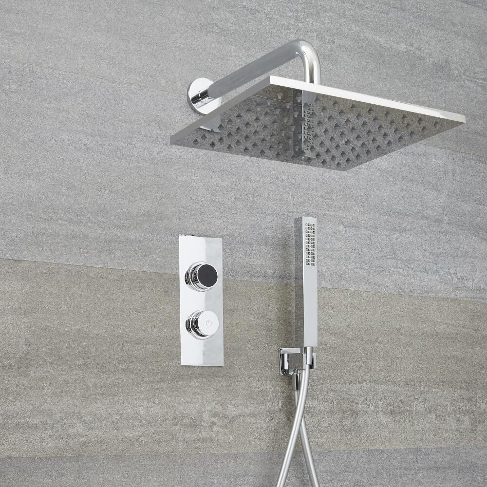 Douche Digitale Thermostatique 2 Fonctions - Pommeau Mural 30x30cm & Douchette - Narus