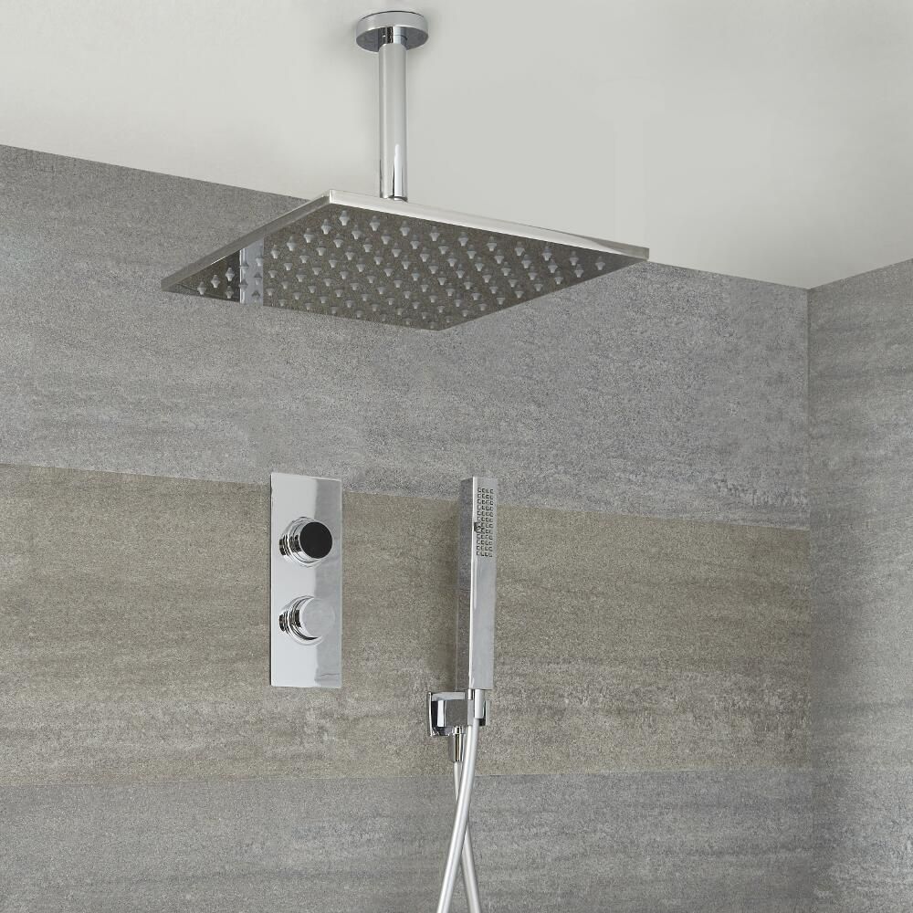 Douche Digitale Thermostatique 2 Fonctions - Pommeau Plafond 30x30cm & Douchette - Narus