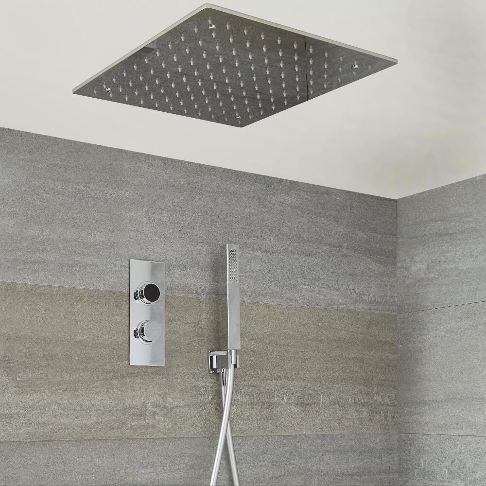 Kit de douche digitale thermostatique avec pommeau encastré et douchette – 2 fonctions – Chromé - Narus