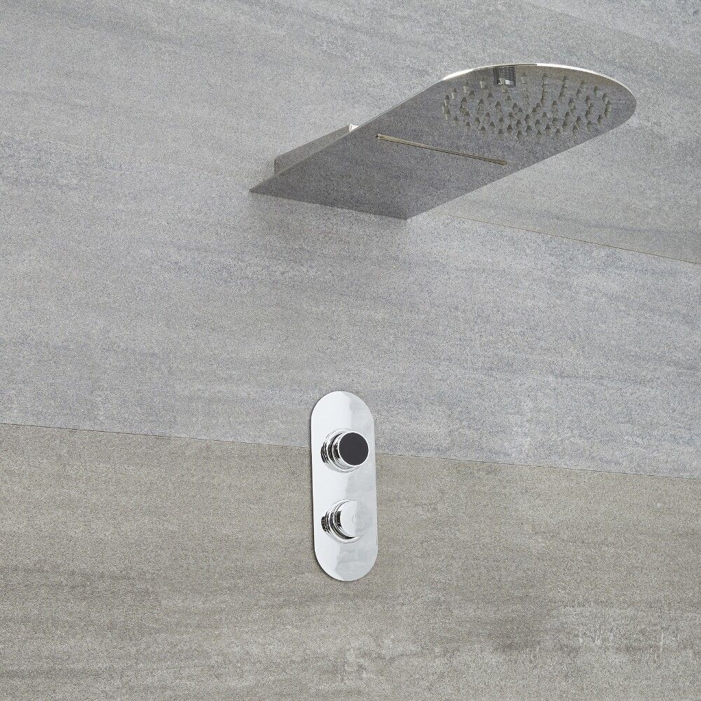 Douche Digitale Thermostatique 2 Fonctions - Pommeau Cascade 20x50cm - Design circulaire  - Narus